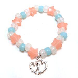 Handmade VTG 90s Pastel Star Bead Bracelet Heart Kawaii Preppy Glow in the Dark